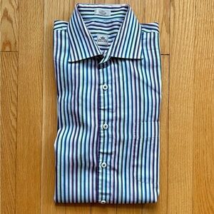 Peter Millar Men’s Long Sleeve Dress Shirt Large White Multicolor Stripes